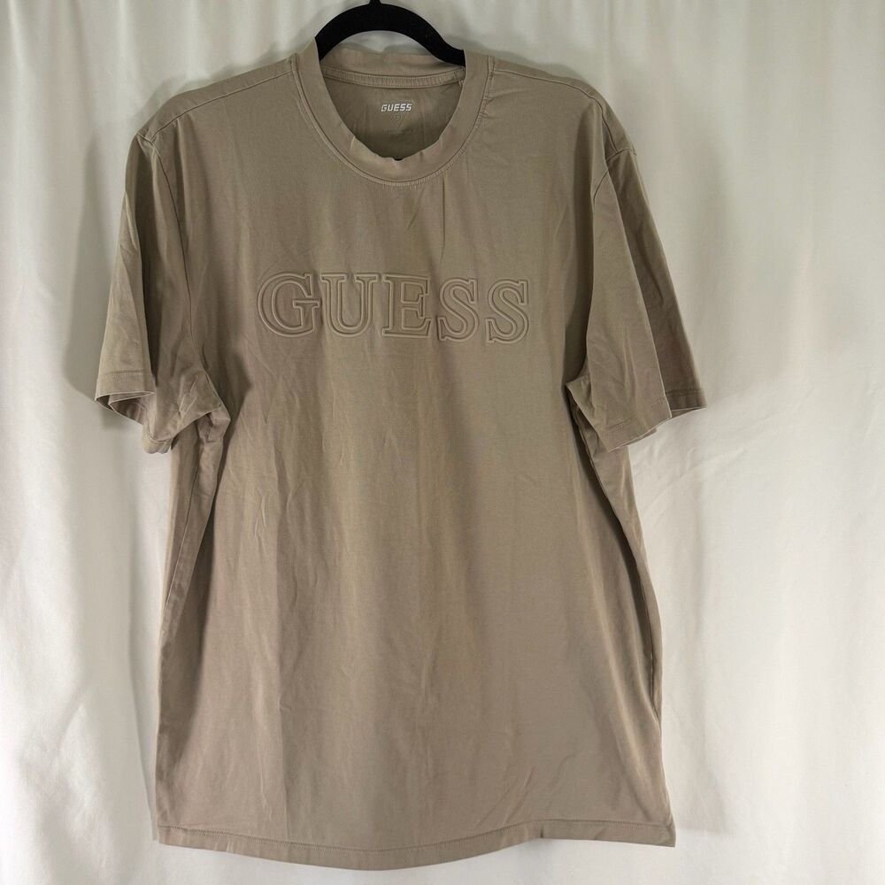 Guess Shirt Men's XXL Brown Raised Graphic Short Sleeve Crew Neck Pullover